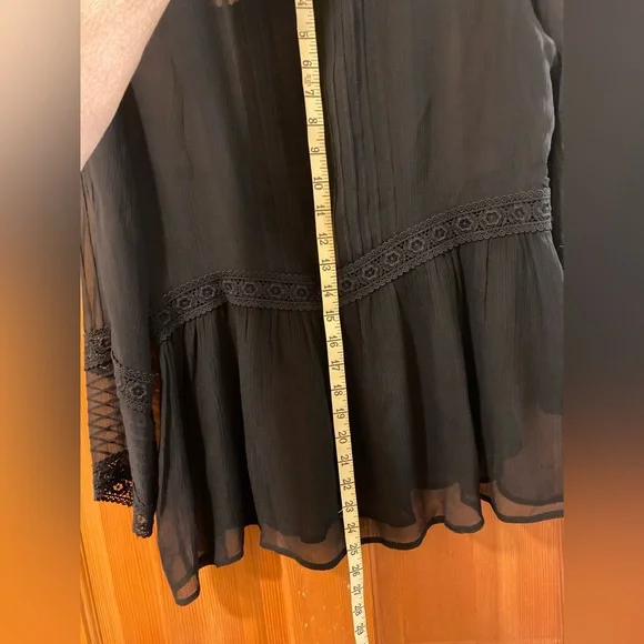 Sundance Very Black Sheer silk Blouse with lace detail. Beautiful Elegant - Picture 9 of 14